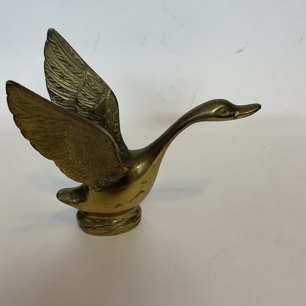 Vintage Solid Brass Long Neck Swan Figurine Mid Century Modern Home Decor 6" - Picture 9 of 12